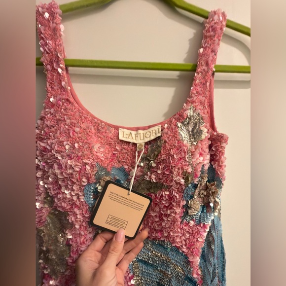 La Fuori NEW Fluer Oasis Mini DressPink Sequin Floral Dress - Picture 4 of 5